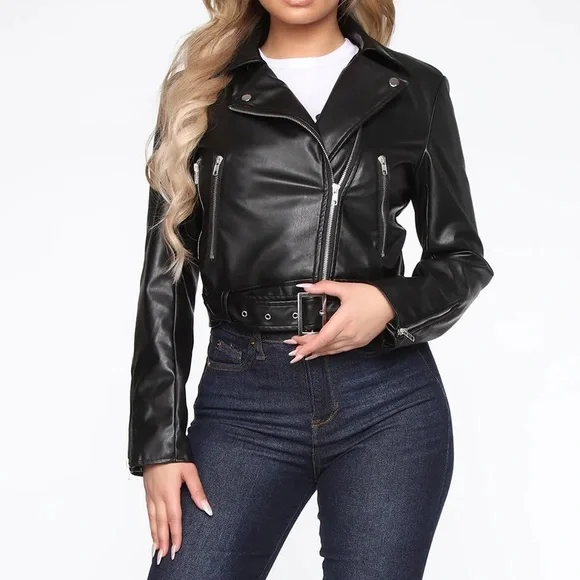 Small Fashion Nova - In Control Moto Jacket - Black faux leather biker jacket - Picture 2 of 4